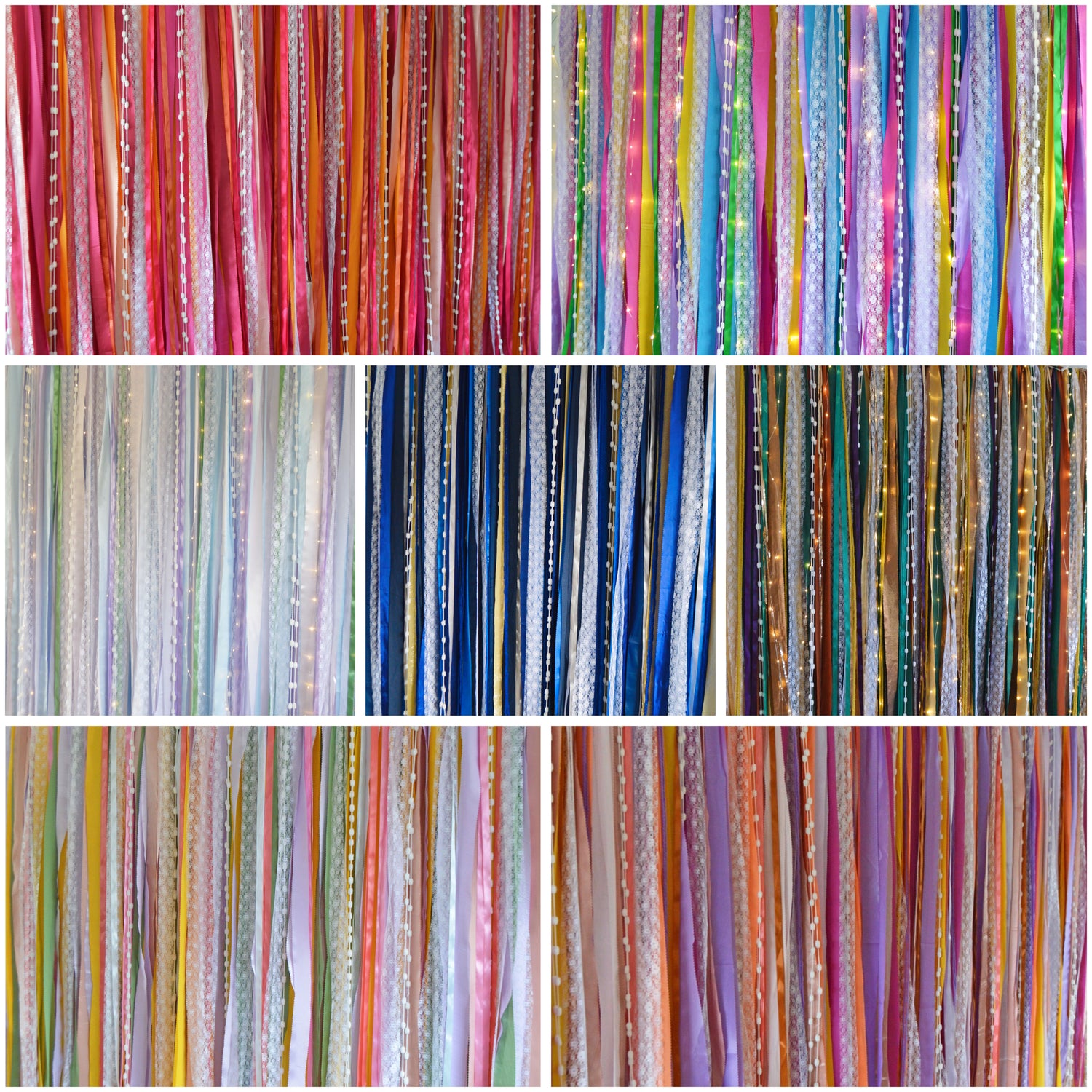 A collage showing a number of fabric backdrops in a range of different colour palettes